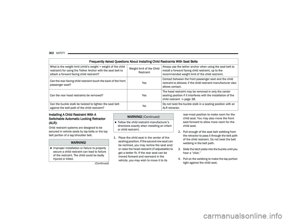 JEEP GRAND CHEROKEE TRAILHAWK 2020  Owners Manual W�$�5N�,N�*�
Improper installation or failure to properly 
secure a child restraint can lead to failure 
of the restraint. The child could be badly 
injured or killed.
WARNING! (Continuedyf 