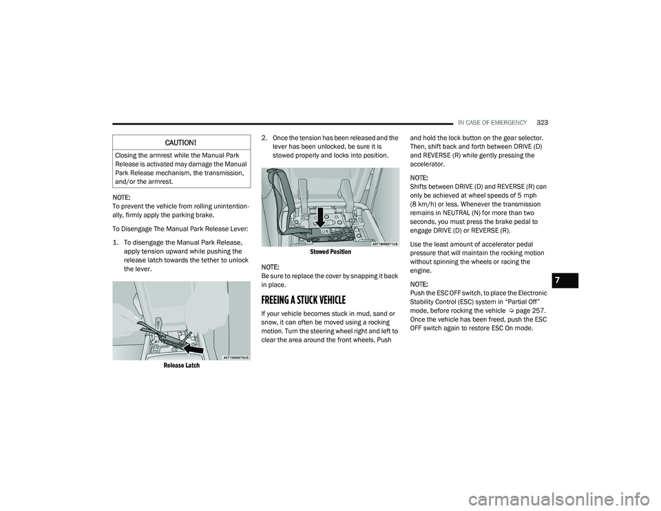 JEEP GRAND CHEROKEE TRAILHAWK 2020  Owners Manual 7

21_WK_OM_EN_USC_t.book  Page 323   