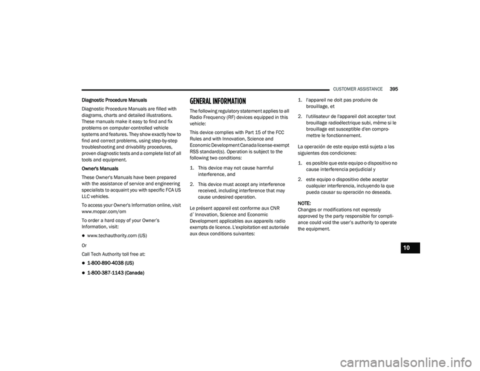 JEEP GRAND CHEROKEE TRAILHAWK 2020  Owners Manual 10

21_WK_OM_EN_USC_t.book  Page 395   