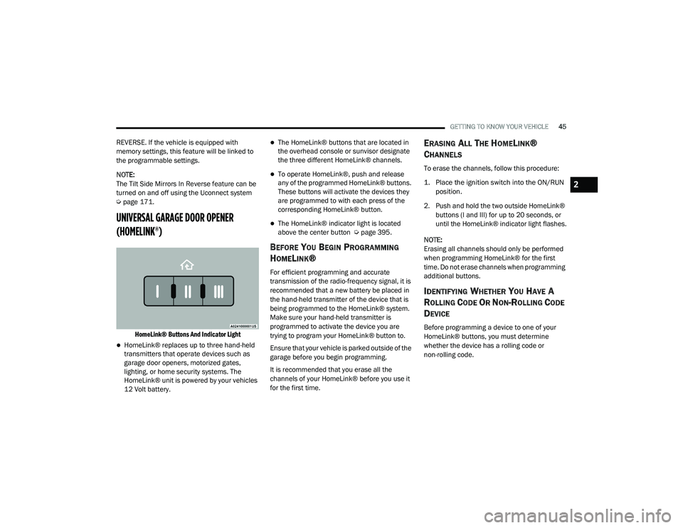 JEEP GRAND CHEROKEE TRAILHAWK 2020 Service Manual 2

21_WK_OM_EN_USC_t.book  Page 45   