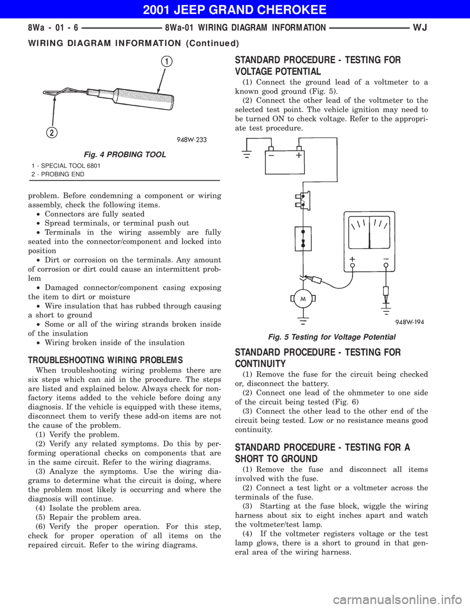 JEEP GRAND CHEROKEE 2001  Owners Manual WIRING DIAGRAM INFORMATION (Continued) 