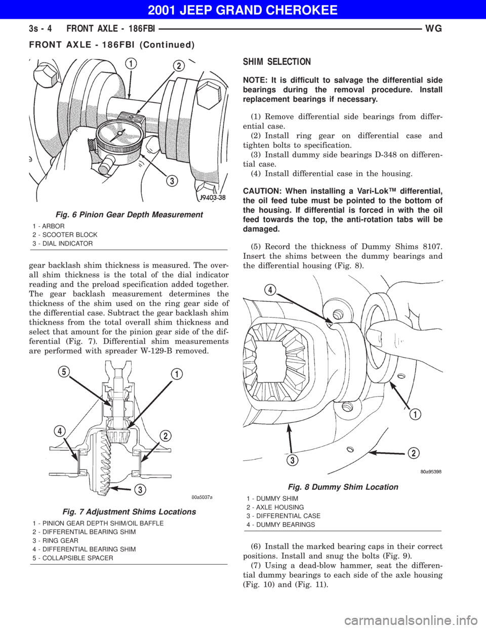 JEEP GRAND CHEROKEE 2001 Owners Manual FRONT AXLE - 186FBI (Continued) JEEP GRAND CHEROKEE 2001 Owners Manual FRONT AXLE - 186FBI (Continued)