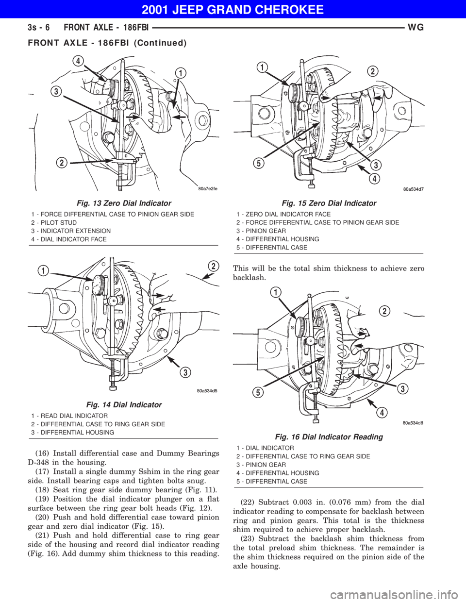 JEEP GRAND CHEROKEE 2001 Owners Manual FRONT AXLE - 186FBI (Continued) JEEP GRAND CHEROKEE 2001 Owners Manual FRONT AXLE - 186FBI (Continued)