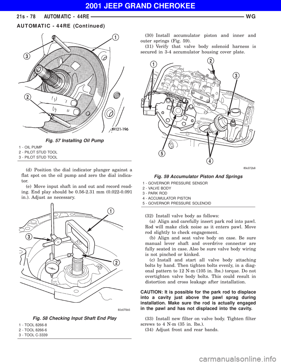 JEEP GRAND CHEROKEE 2001  Owners Manual AUTOMATIC - 44RE (Continued) 