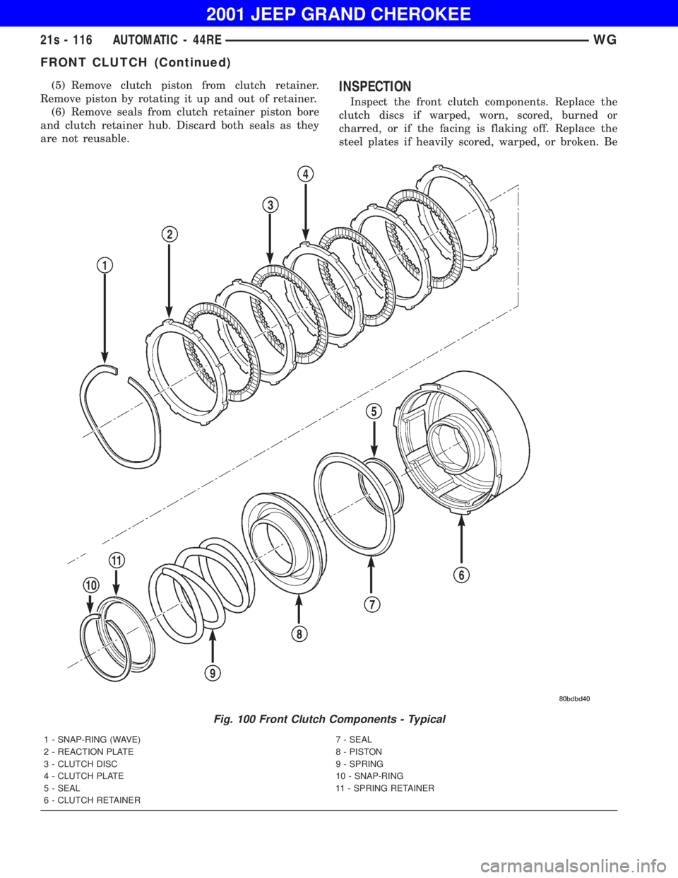 JEEP GRAND CHEROKEE 2001  Owners Manual FRONT CLUTCH (Continued) 