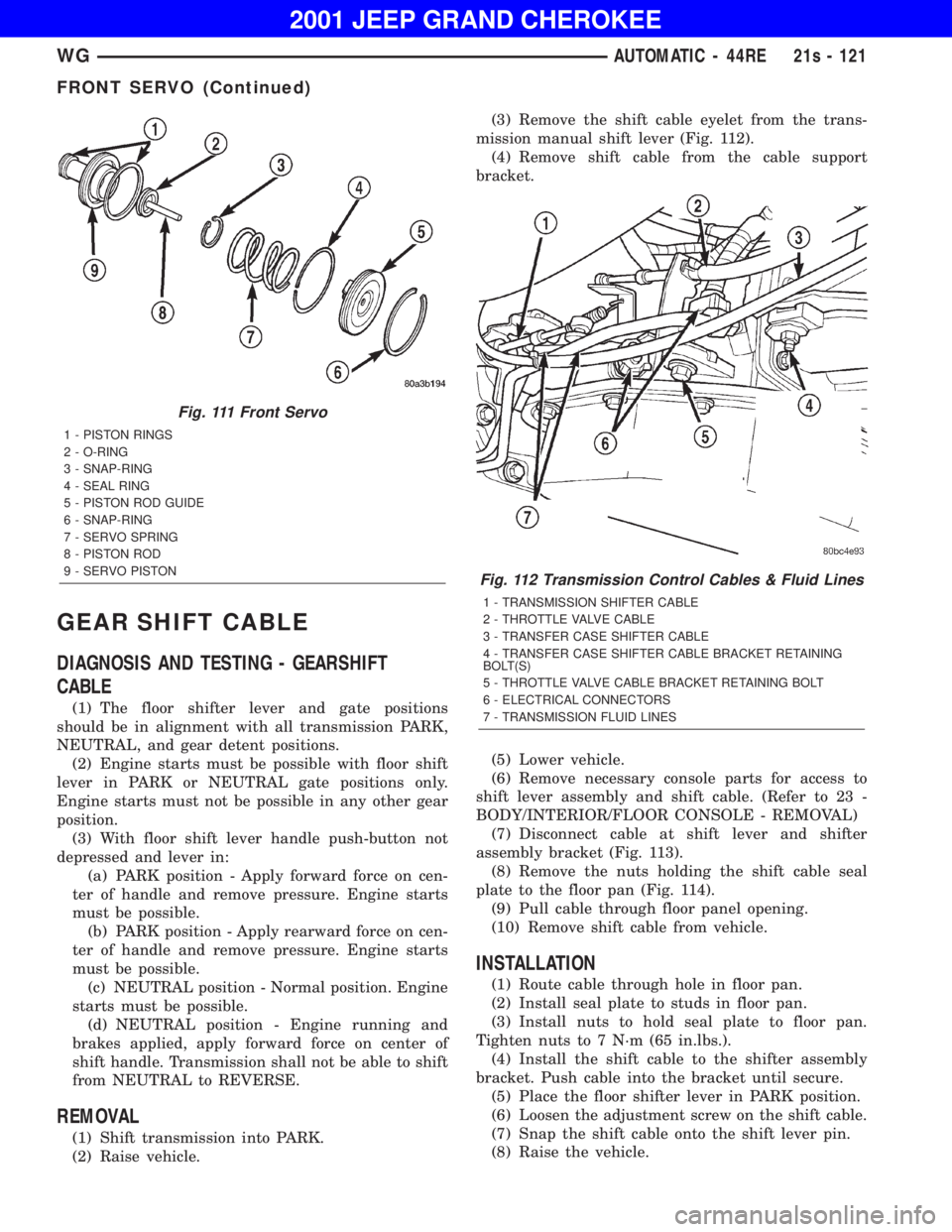 JEEP GRAND CHEROKEE 2001  Owners Manual 