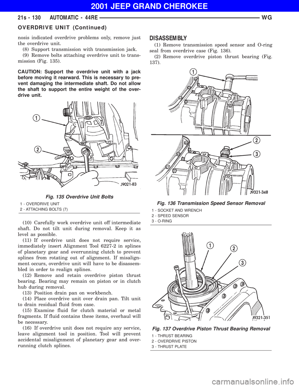 JEEP GRAND CHEROKEE 2001  Owners Manual OVERDRIVE UNIT (Continued) 