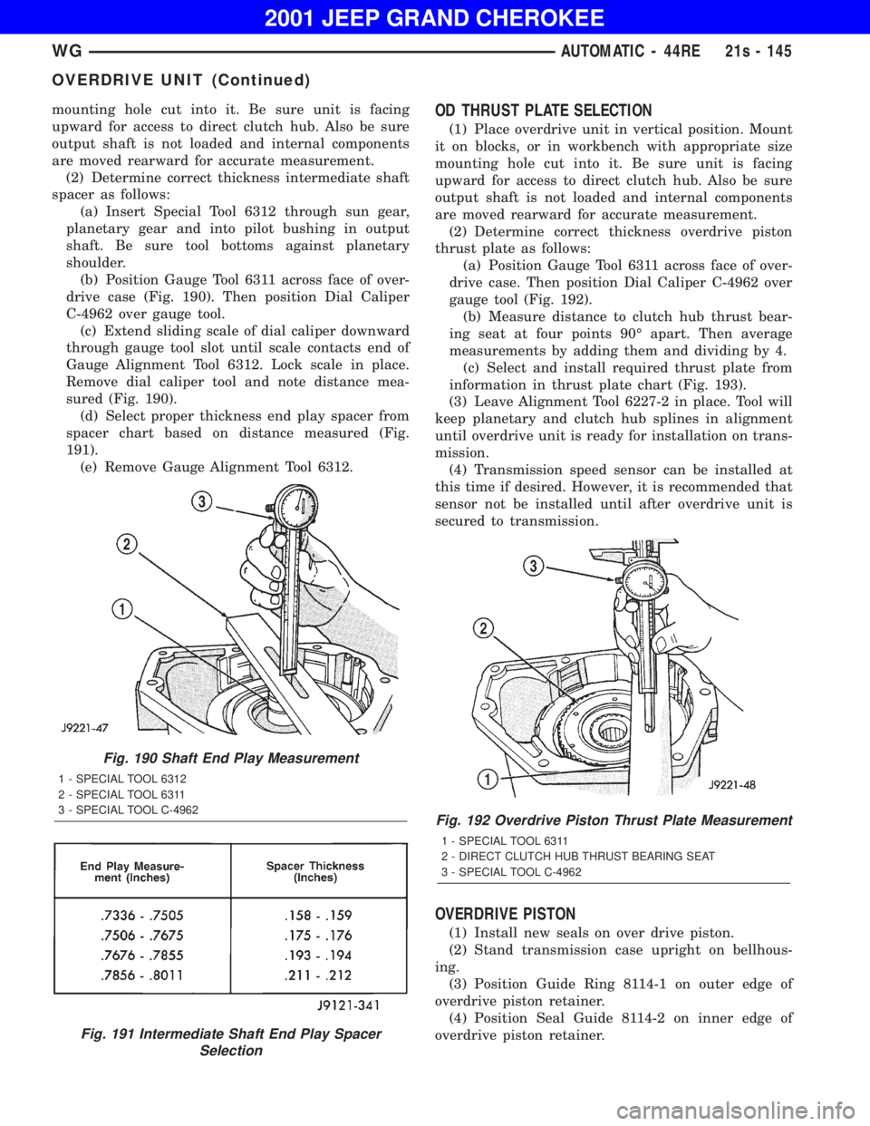 JEEP GRAND CHEROKEE 2001  Owners Manual Fig. 192 Overdrive Piston Thrust Plate Measurement 