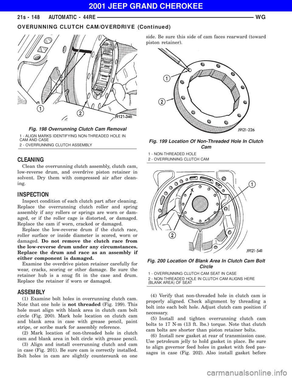 JEEP GRAND CHEROKEE 2001  Owners Manual OVERUNNING CLUTCH CAM/OVERDRIVE (Continued) 