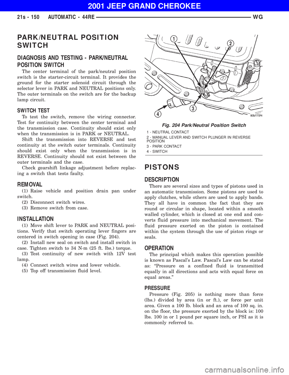 JEEP GRAND CHEROKEE 2001  Owners Manual 