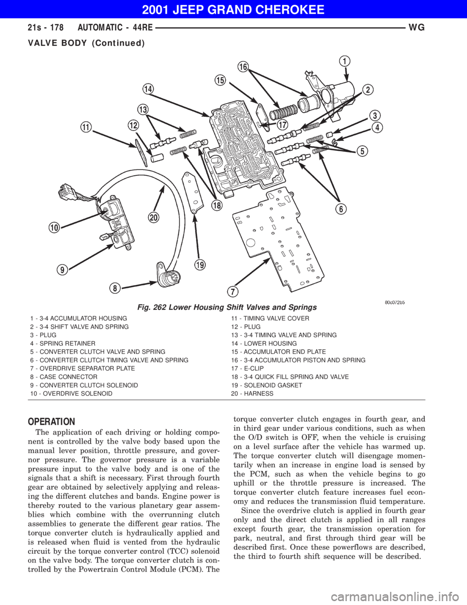 JEEP GRAND CHEROKEE 2001  Owners Manual VALVE BODY (Continued) 