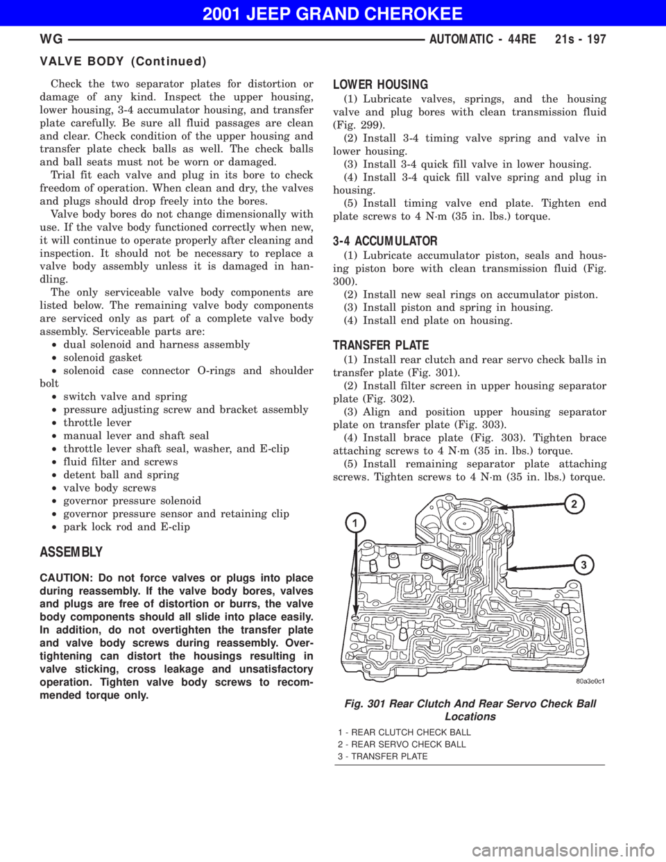 JEEP GRAND CHEROKEE 2001  Owners Manual 
