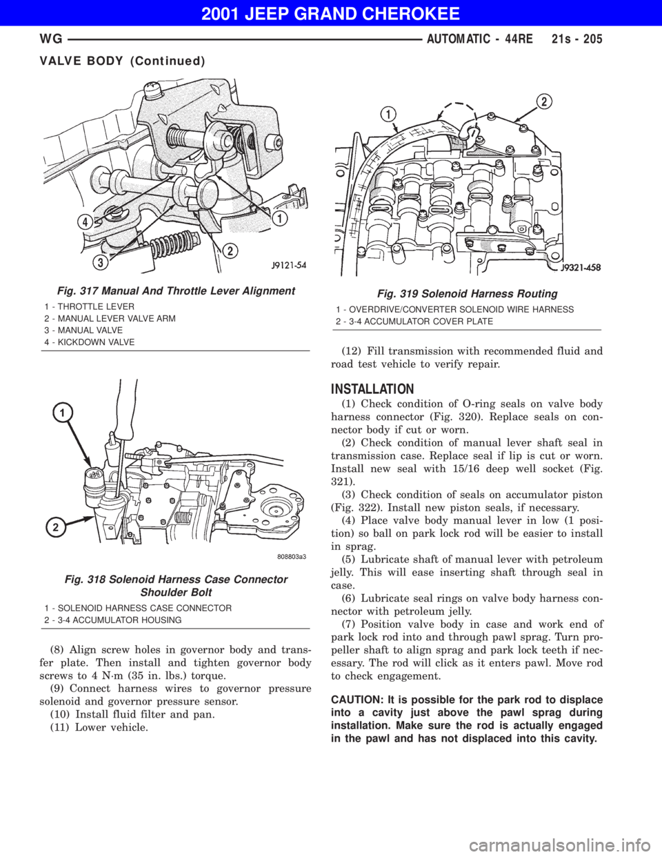 JEEP GRAND CHEROKEE 2001 Owners Manual Fig. 317 Manual And Throttle Lever Alignment JEEP GRAND CHEROKEE 2001 Owners Manual Fig. 317 Manual And Throttle Lever Alignment