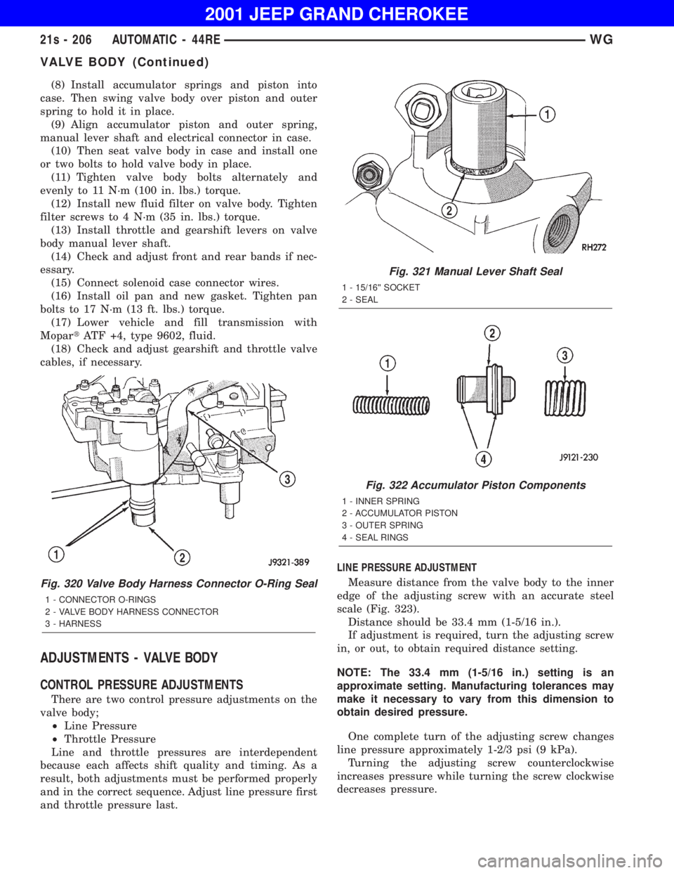 JEEP GRAND CHEROKEE 2001 Owners Manual VALVE BODY (Continued) JEEP GRAND CHEROKEE 2001 Owners Manual VALVE BODY (Continued)