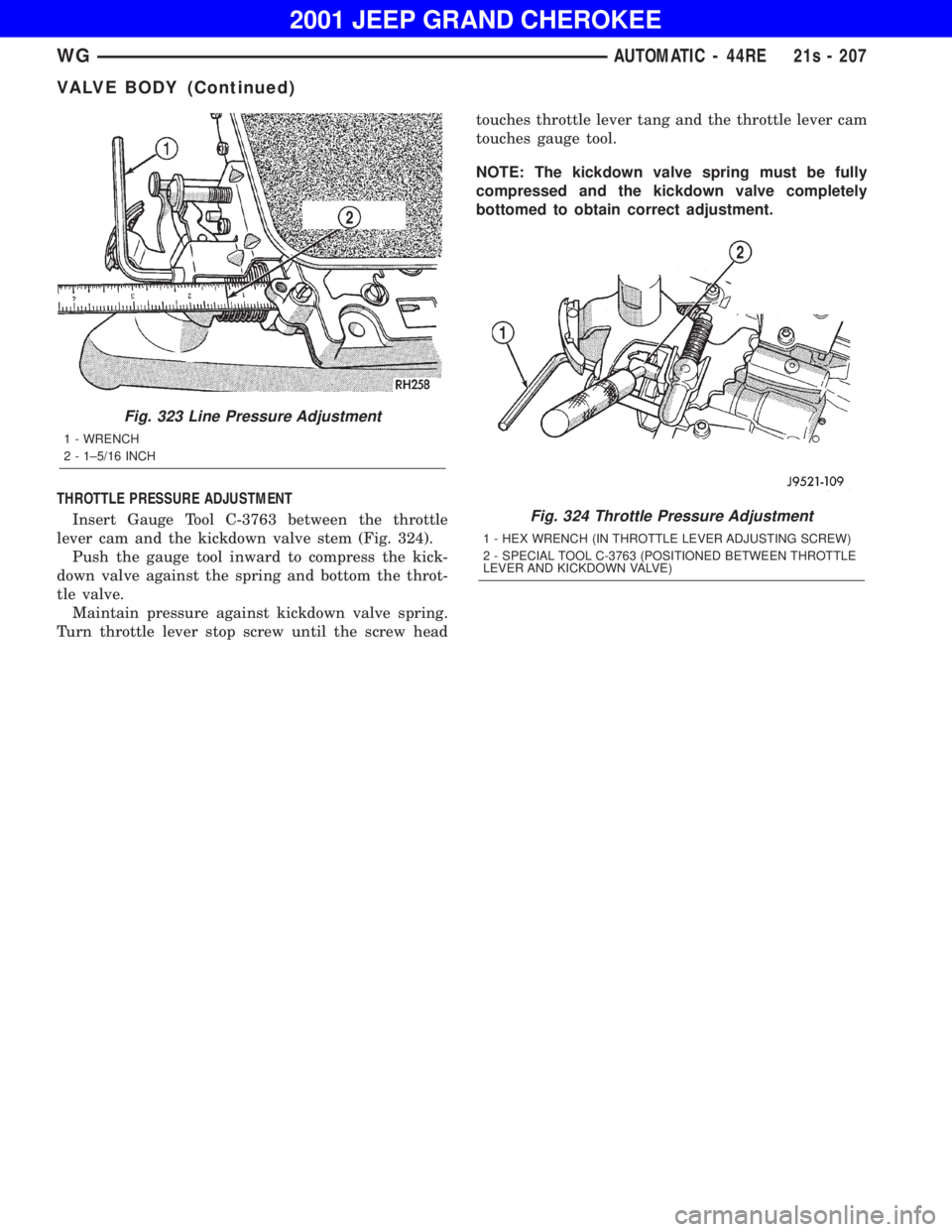 JEEP GRAND CHEROKEE 2001 Owners Manual Fig. 323 Line Pressure Adjustment JEEP GRAND CHEROKEE 2001 Owners Manual Fig. 323 Line Pressure Adjustment