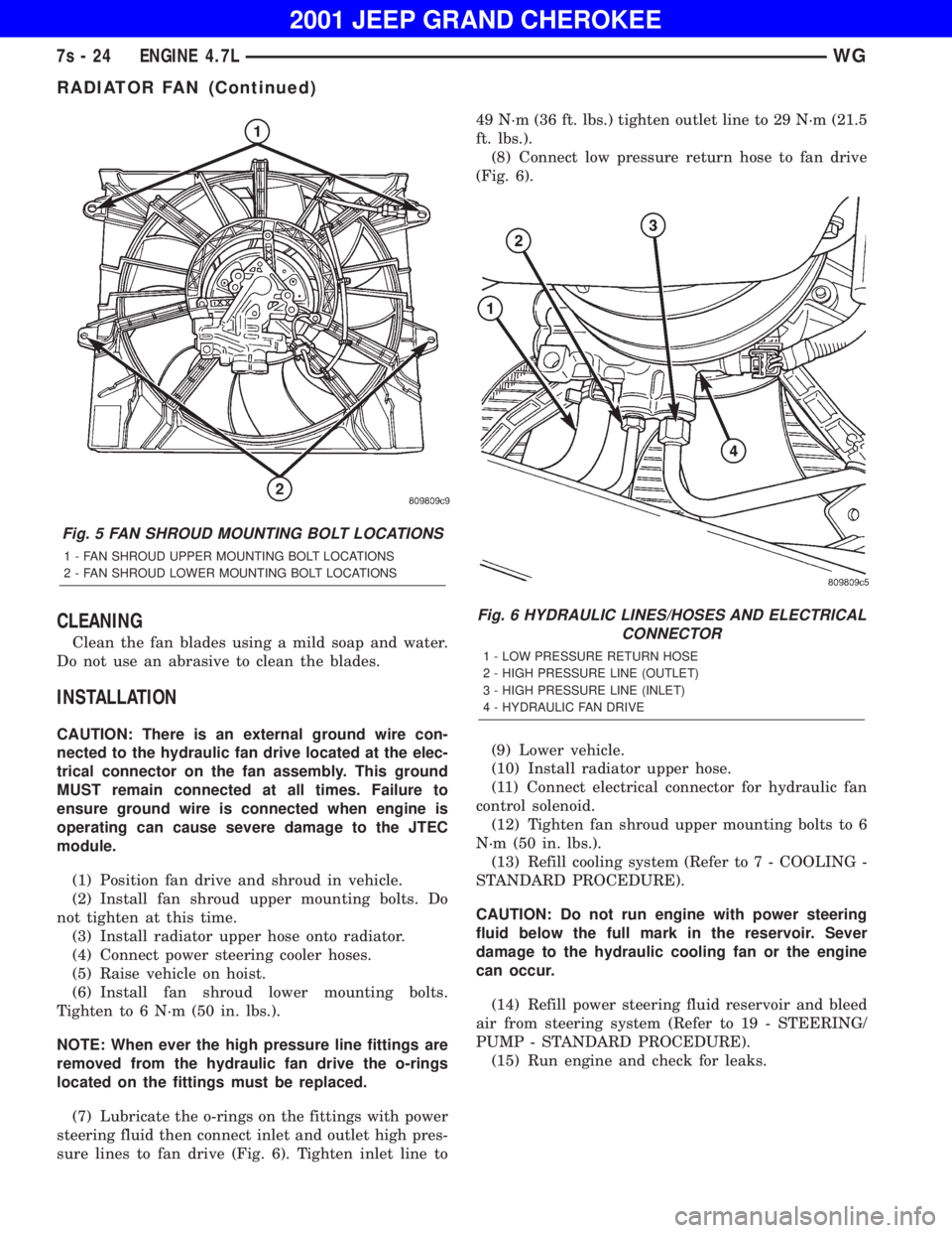 JEEP GRAND CHEROKEE 2001 Owners Manual RADIATOR FAN (Continued) JEEP GRAND CHEROKEE 2001 Owners Manual RADIATOR FAN (Continued)