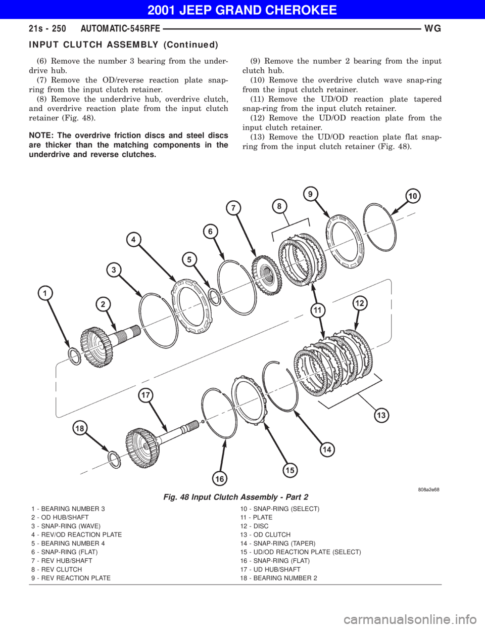 JEEP GRAND CHEROKEE 2001  Owners Manual INPUT CLUTCH ASSEMBLY (Continued) 