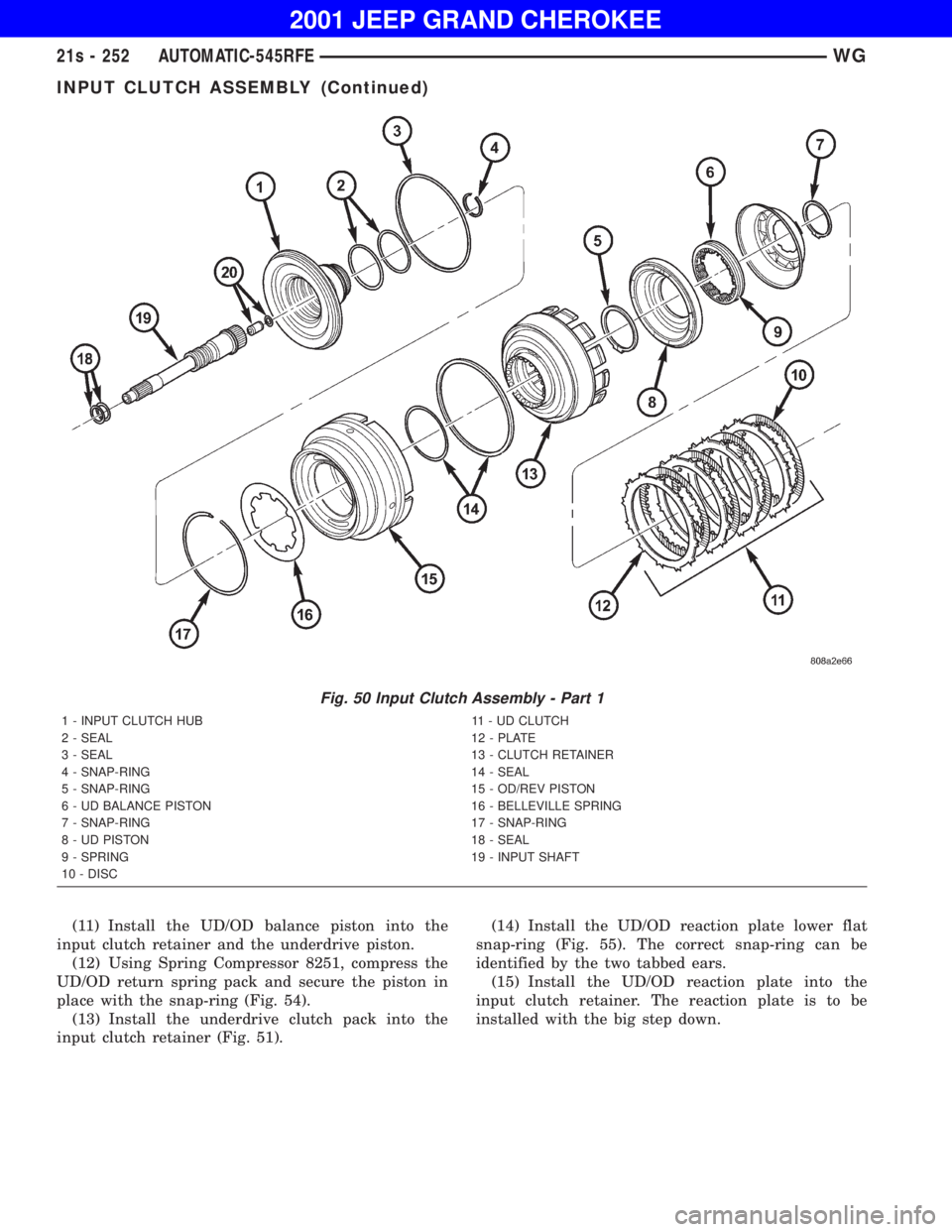 JEEP GRAND CHEROKEE 2001  Owners Manual INPUT CLUTCH ASSEMBLY (Continued) 