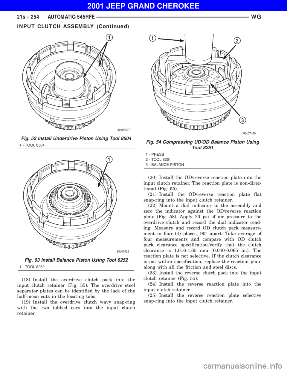 JEEP GRAND CHEROKEE 2001  Owners Manual INPUT CLUTCH ASSEMBLY (Continued) 