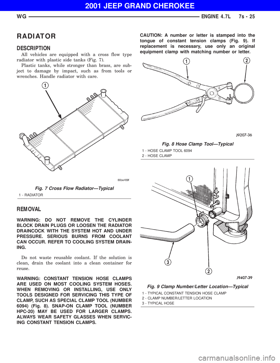 JEEP GRAND CHEROKEE 2001 Owners Manual Fig. 7 Cross Flow RadiatorÐTypical JEEP GRAND CHEROKEE 2001 Owners Manual Fig. 7 Cross Flow RadiatorÐTypical
