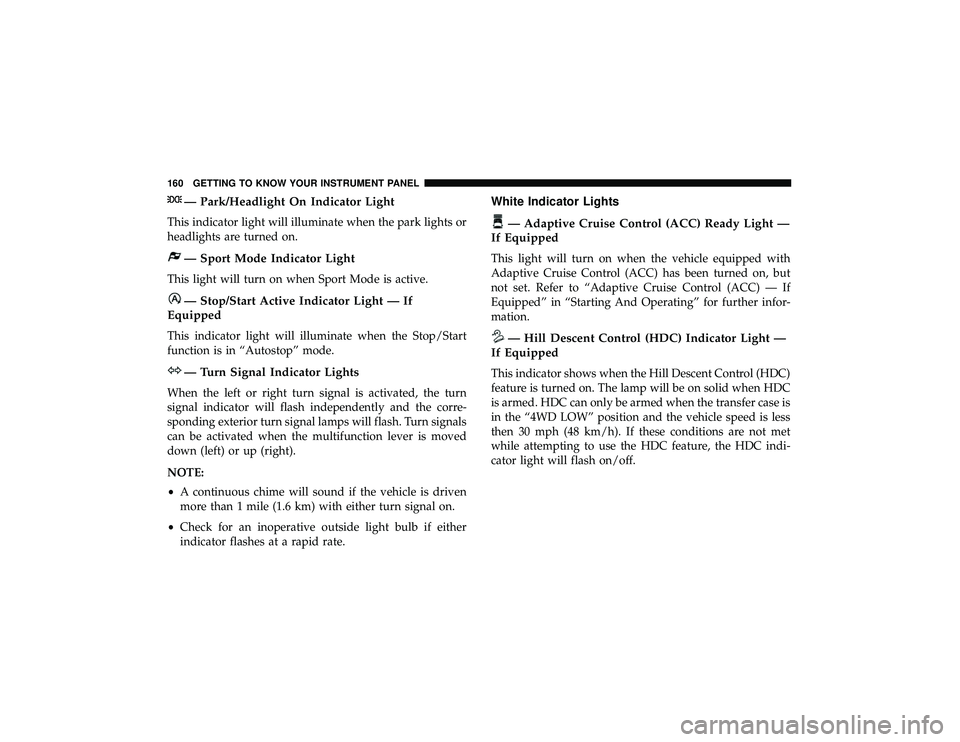 JEEP GRAND CHEROKEE LIMITED 2019 Owners Manual — Park/Headlight On Indicator Light
This indicator light will illuminate when the park lights or
headlights are turned on. JEEP GRAND CHEROKEE LIMITED 2019 Owners Manual — Park/Headlight On Indicator Light
This indicator light will illuminate when the park lights or
headlights are turned on.