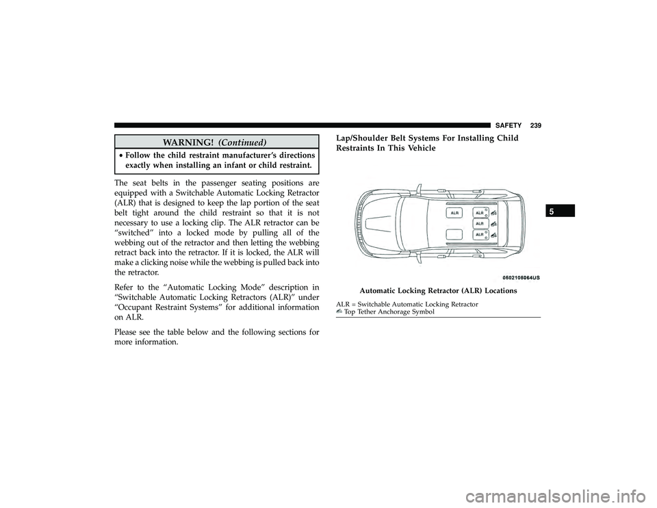 JEEP GRAND CHEROKEE LIMITED 2019  Owners Manual WARNING!(Continued)
•Follow the child restraint manufacturer ’s directions
exactly when installing an infant or child restraint.
The seat belts in the passenger seating positions are
equipped with JEEP GRAND CHEROKEE LIMITED 2019  Owners Manual WARNING!(Continued)
•Follow the child restraint manufacturer ’s directions
exactly when installing an infant or child restraint.
The seat belts in the passenger seating positions are
equipped with