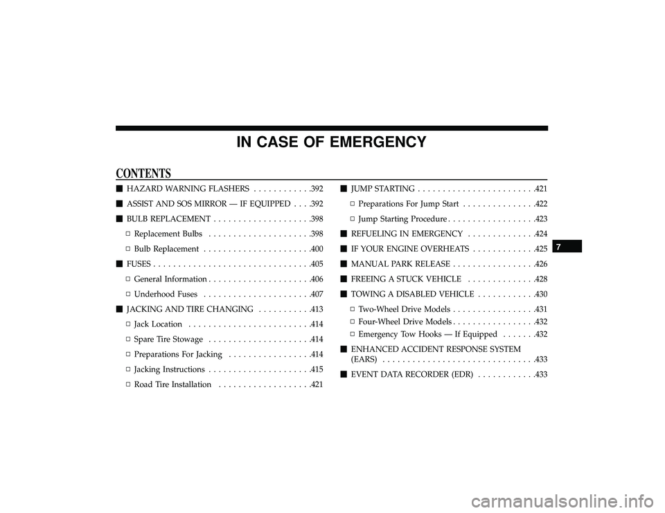 JEEP GRAND CHEROKEE LIMITED 2019  Owners Manual IN CASE OF EMERGENCY
CONTENTS 