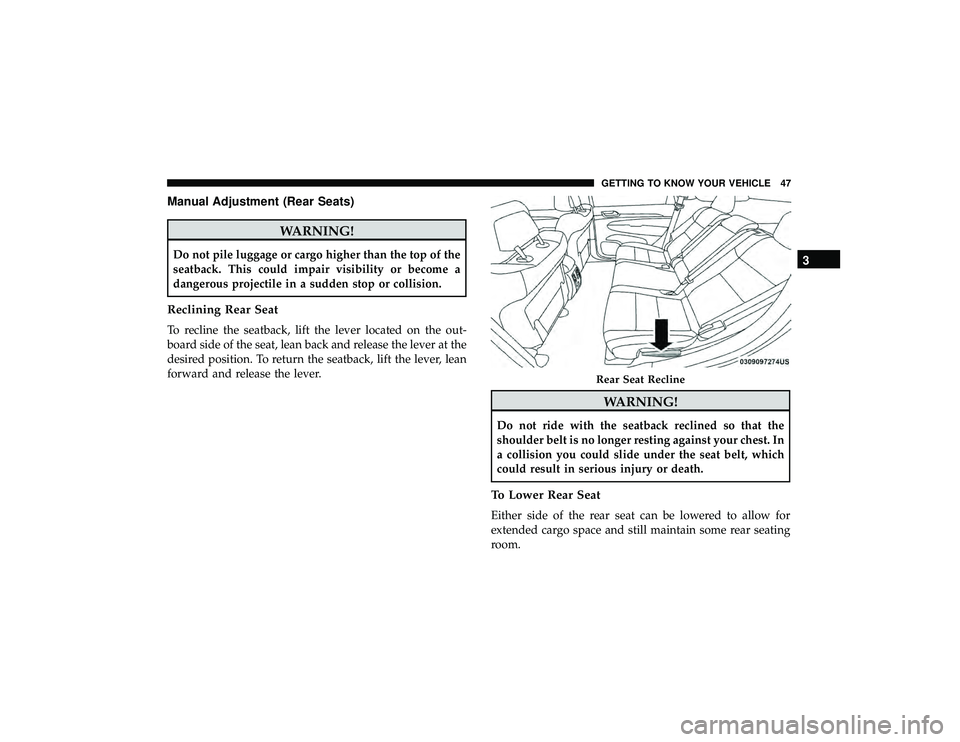 JEEP GRAND CHEROKEE LIMITED 2019 Service Manual Manual Adjustment (Rear Seats) 