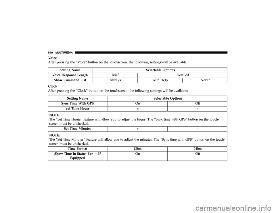 JEEP GRAND CHEROKEE LIMITED 2019  Owners Manual Voice
After pressing the “Voice” button on the touchscreen, the following settings will be available: 