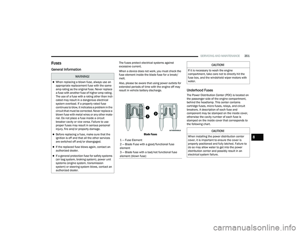 JEEP GRAND CHEROKEE TRAILHAWK 2021  Owners Manual �:�$�5�1�,�1�*�
When replacing a blown fuse, always use an 
appropriate replacement fuse with the same 
amp rating as the original fuse. Never replace 
a fuse with another fuse of higher amp ratin