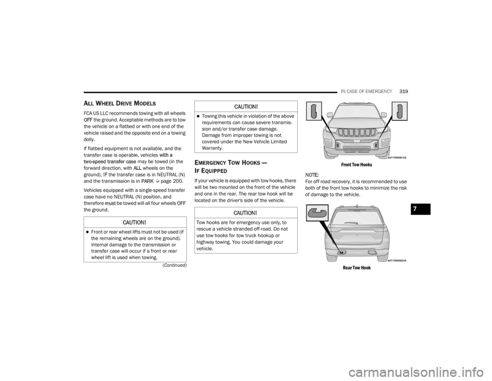 JEEP GRAND CHEROKEE L 2021  Owners Manual 7

21_WL_OM_EN_USC_t.book  Page 319   