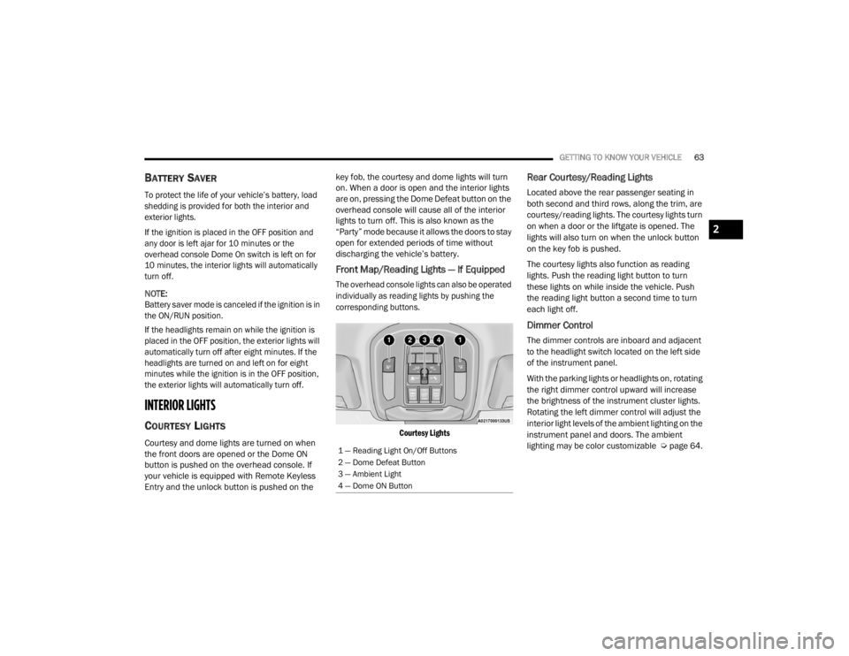 JEEP GRAND CHEROKEE L 2021 Repair Manual 2

21_WL_OM_EN_USC_t.book  Page 63   
