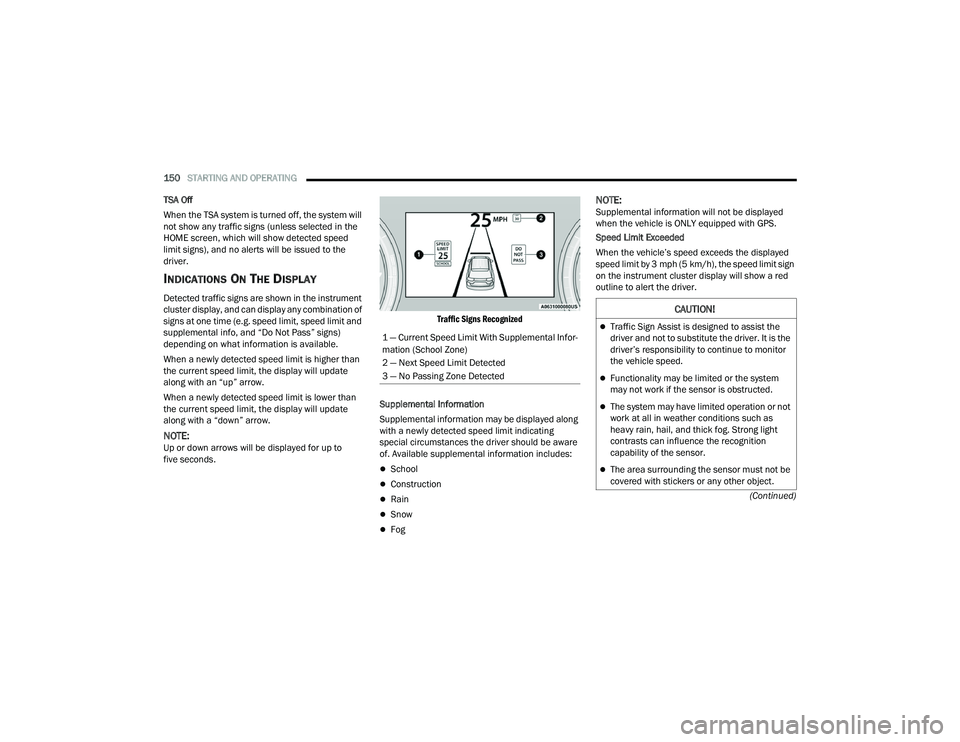 JEEP GRAND CHEROKEE 4XE 2022  Owners Manual �&�$�8�7�,�2�1�
Traffic Sign Assist is designed to assist the 
driver and not to substitute the driver. It is the 
driver’s responsibility to continue to monitor 
the vehicle speed.
Functiona