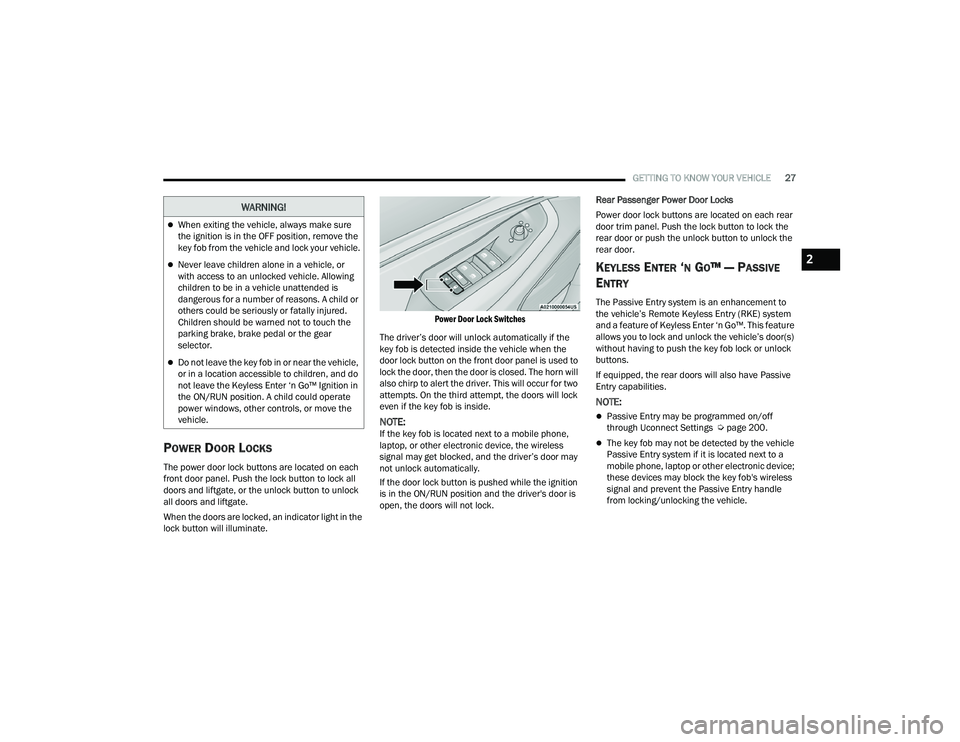 JEEP GRAND CHEROKEE 4XE 2022 Owners Manual �:�$�5�1�,�1�*�
2

22_WL_OM_EN_USC_t.book  Page 27   