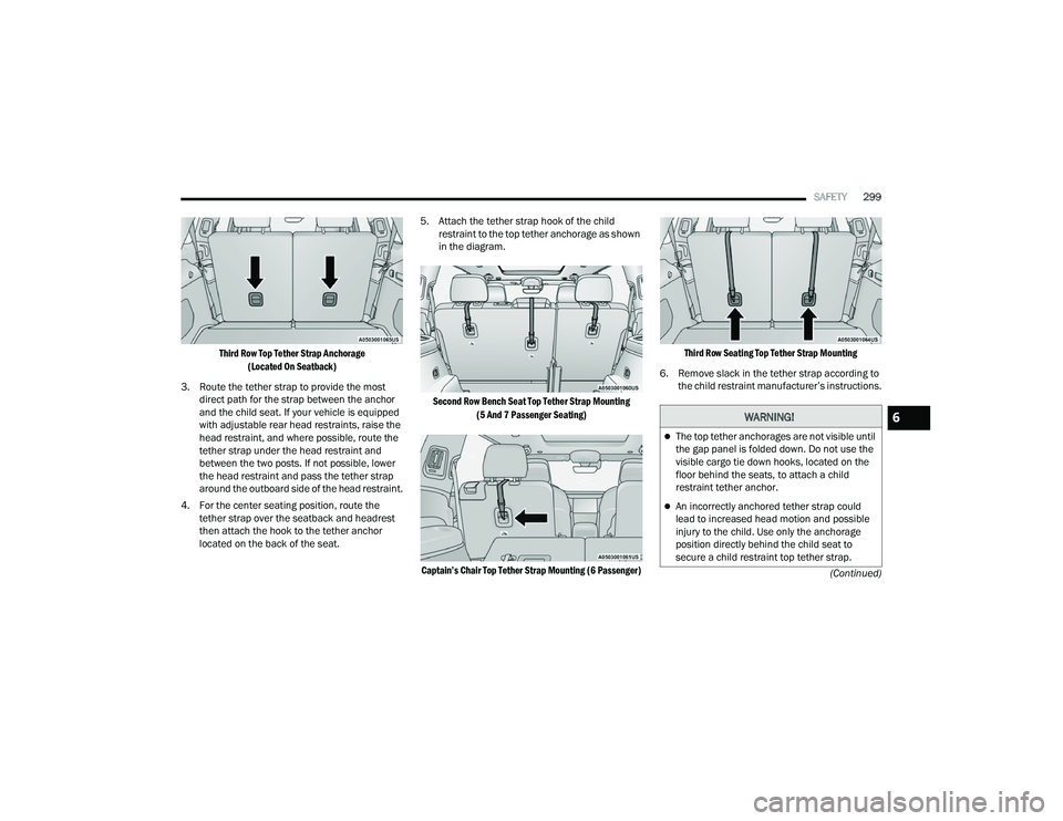 JEEP GRAND CHEROKEE 4XE 2022  Owners Manual �:�$�5�1�,�1�*�
The top tether anchorages are not visible until 
the gap panel is folded down. Do not use the 
visible cargo tie down hooks, located on the 
floor behind the seats, to attach a chi