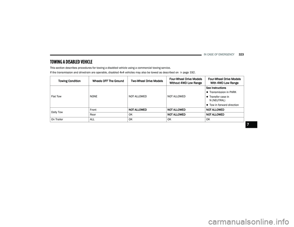 JEEP GRAND CHEROKEE 4XE 2022  Owners Manual 7

22_WL_OM_EN_USC_t.book  Page 323   