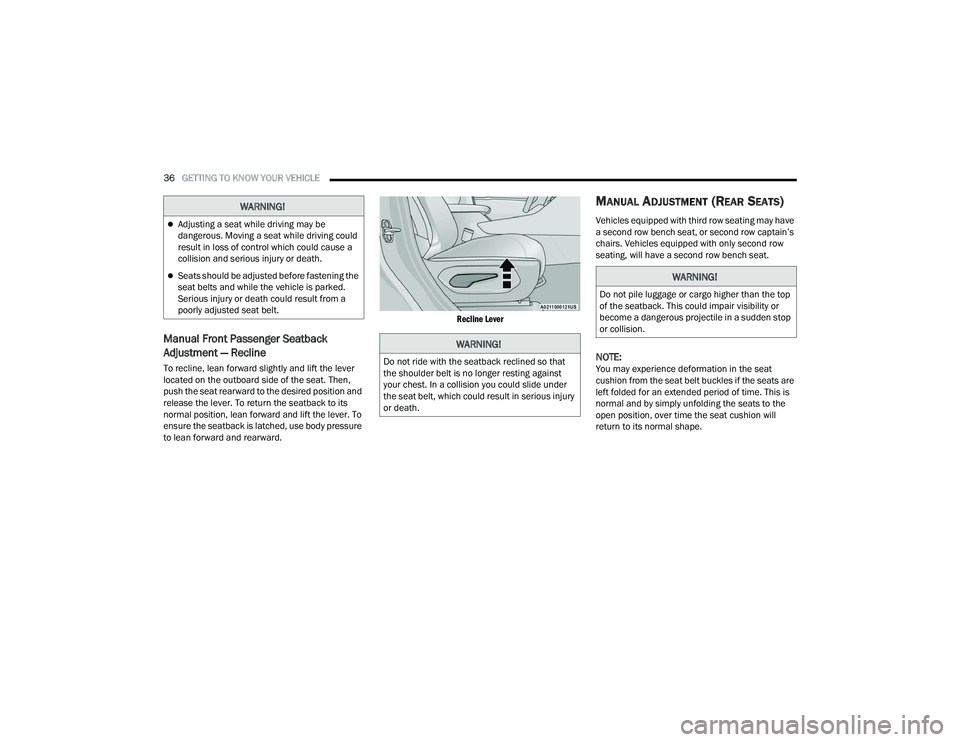 JEEP GRAND CHEROKEE 4XE 2022 Owners Guide �:�$�5�1�,�1�*�
Adjusting a seat while driving may be 
dangerous. Moving a seat while driving could 
result in loss of control which could cause a 
collision and serious injury or death.
Seats 