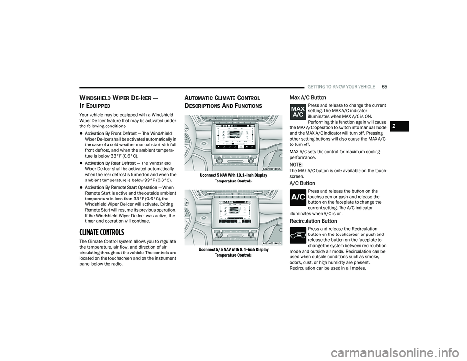 JEEP GRAND CHEROKEE 4XE 2022 Repair Manual 2

22_WL_OM_EN_USC_t.book  Page 65   