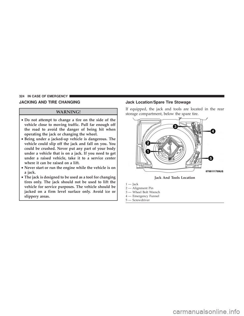 JEEP COMPASS LIMITED 2018  Owners Manual JACKING AND TIRE CHANGING 