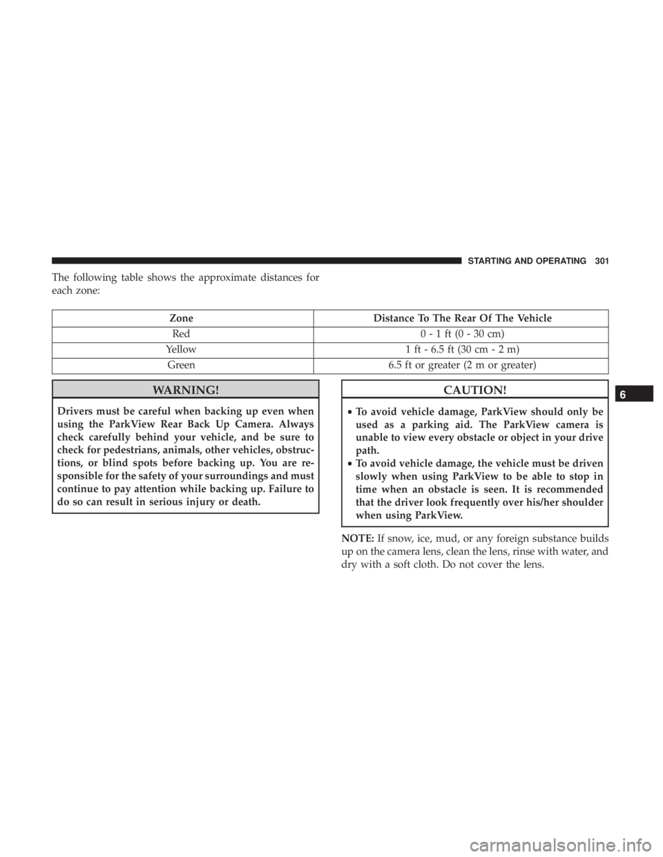 JEEP COMPASS TRAILHAWK 2019  Owners Manual The following table shows the approximate distances for
each zone: 
