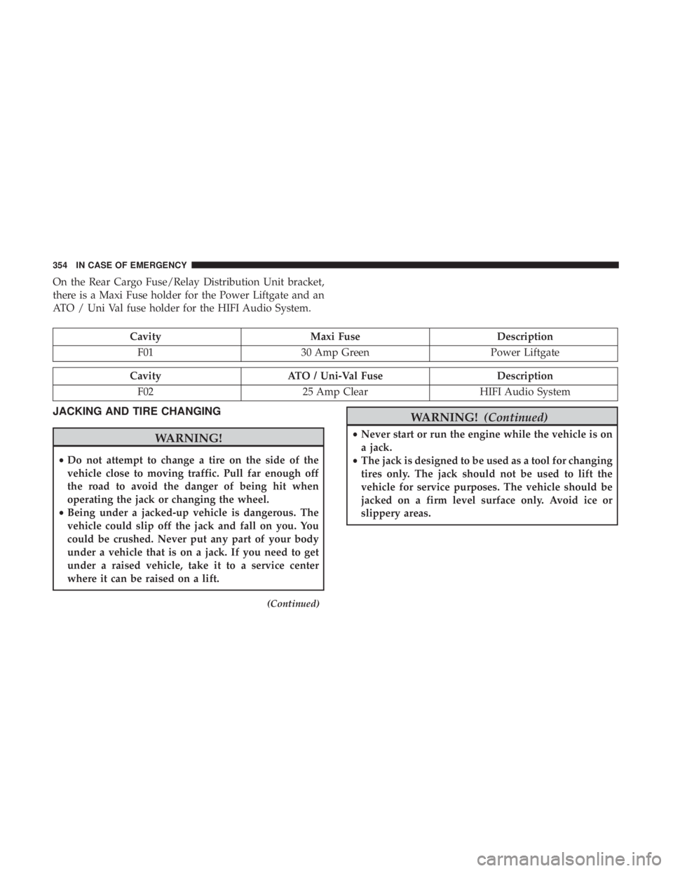JEEP COMPASS TRAILHAWK 2019 Owners Manual On the Rear Cargo Fuse/Relay Distribution Unit bracket,
there is a Maxi Fuse holder for the Power Liftgate and an
ATO / Uni Val fuse holder for the HIFI Audio System. JEEP COMPASS TRAILHAWK 2019 Owners Manual On the Rear Cargo Fuse/Relay Distribution Unit bracket,
there is a Maxi Fuse holder for the Power Liftgate and an
ATO / Uni Val fuse holder for the HIFI Audio System.