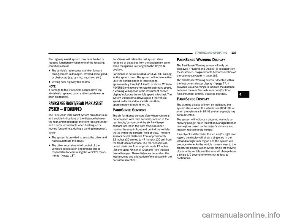 JEEP COMPASS 2022  Owners Manual 4

22_MP_OM_EN_USC_t.book  Page 133   