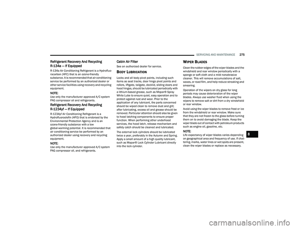 JEEP COMPASS 2022  Owners Manual 8

22_MP_OM_EN_USC_t.book  Page 275   