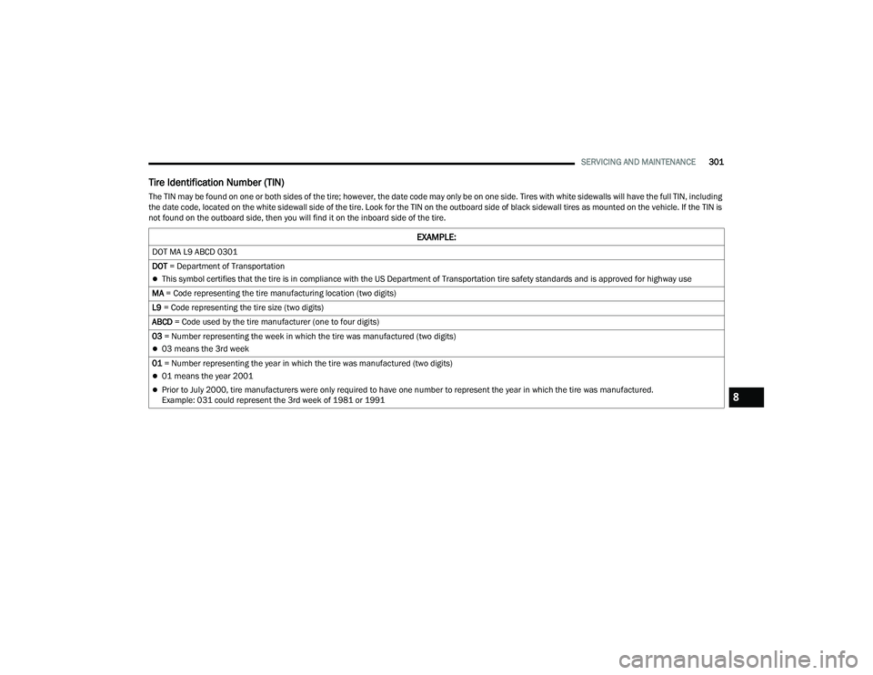 JEEP COMPASS 2022  Owners Manual 8

22_MP_OM_EN_USC_t.book  Page 301   