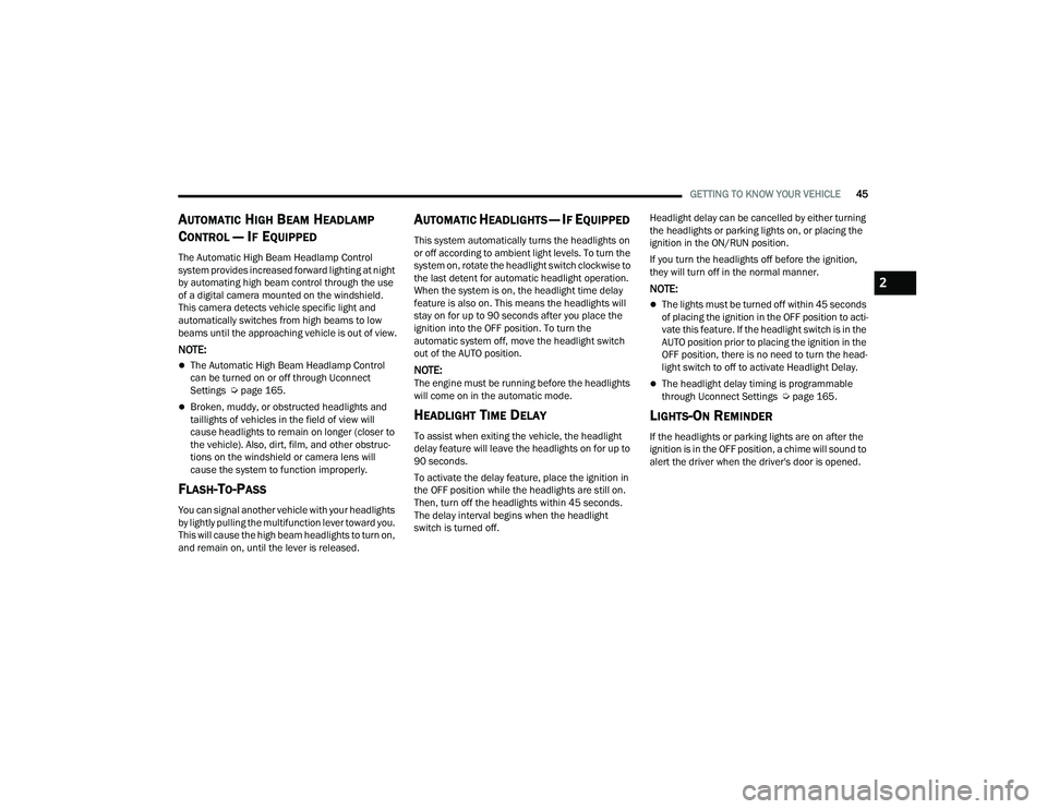JEEP COMPASS 2022 Service Manual 2

22_MP_OM_EN_USC_t.book  Page 45   