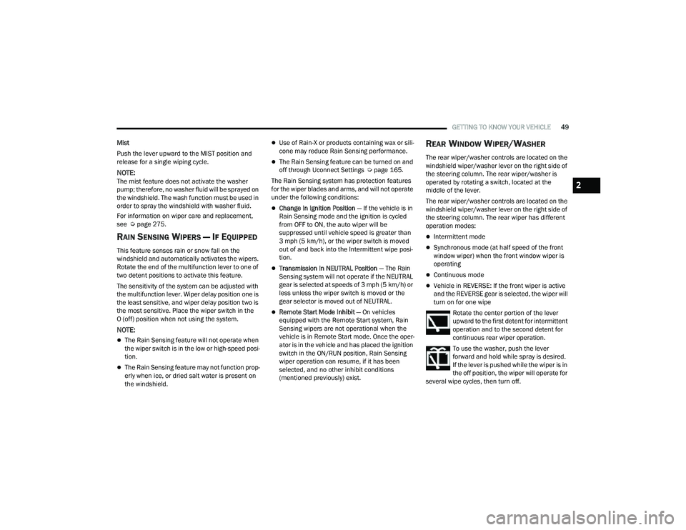 JEEP COMPASS 2022 Workshop Manual 2

22_MP_OM_EN_USC_t.book  Page 49   