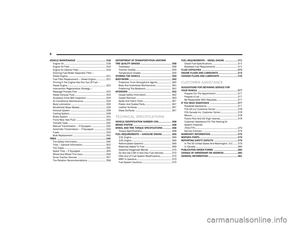 JEEP WRANGLER 2023  Owners Manual 
6 
VEHICLE MAINTENANCE  ................................................ 318
Engine Oil................................................................... 318
Engine Oil Filter ......................