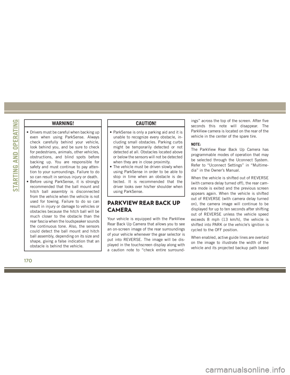 JEEP WRANGLER RUBICON 2017  Owners Manual 170 