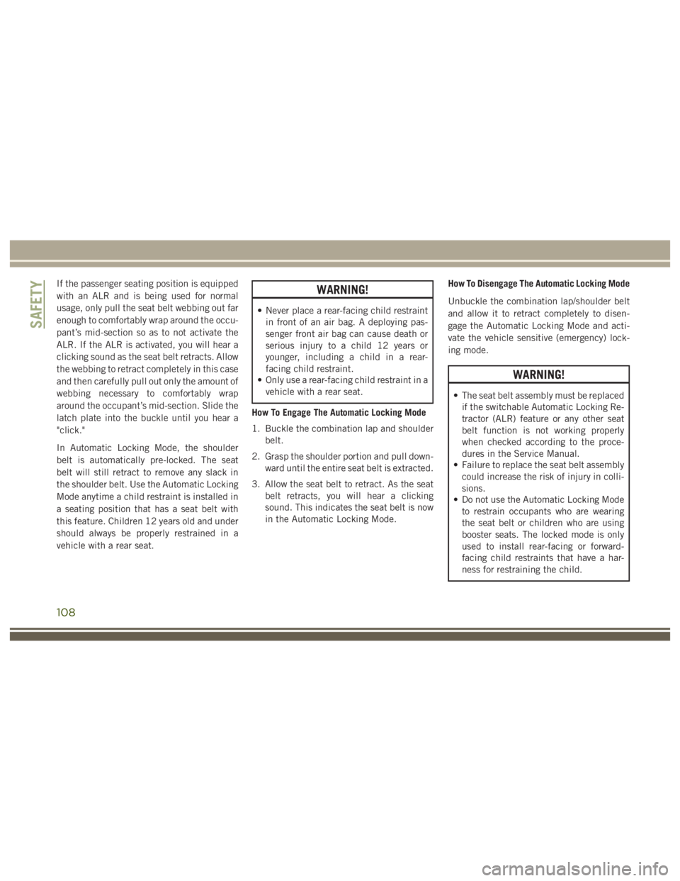JEEP WRANGLER RUBICON 2018  Owners Manual 108 