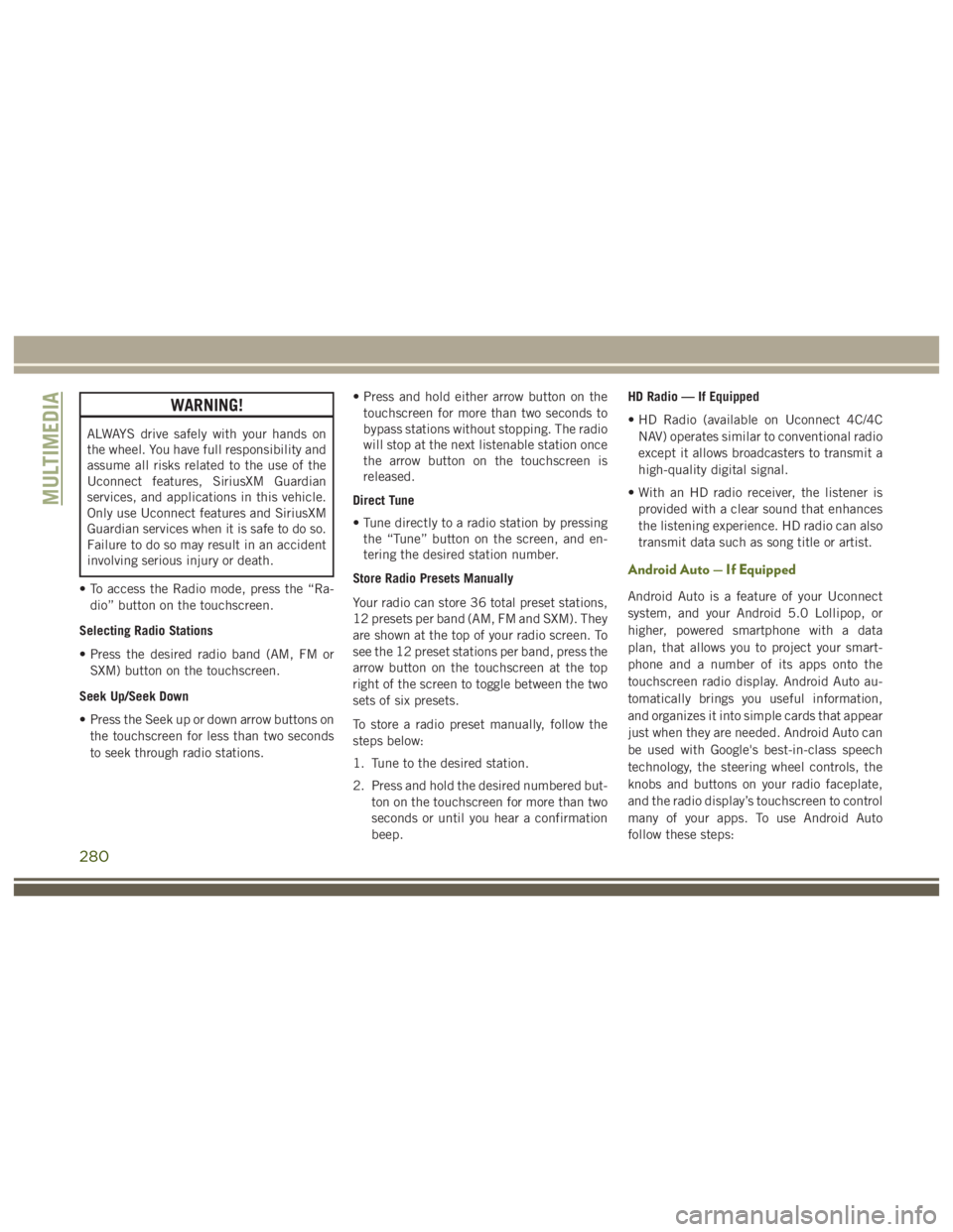 JEEP WRANGLER RUBICON 2018  Owners Manual 280 